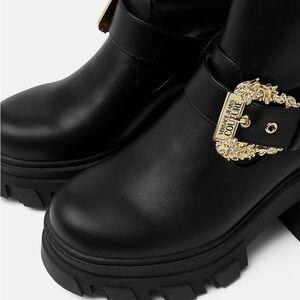 Versace Jeans Collection Black Boots with Gold Buckle
